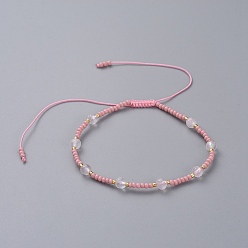 Розовый Кварц Регулируемые плетеные браслеты из бисера, с нейлоновой нитью, Бисер из стекла , природного розового кварца бусы, 2 дюйм ~ 3-3/4 дюйм (5~9.7 см)