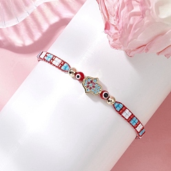 Красный Браслеты из плетеных бусин из стеклянного бисера для женщин, злые глаза, красные, внутренний диаметр: 1-7/8~3-1/8 дюйм (4.65~8 см)