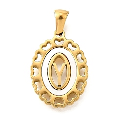 Letter Y Золотые подвески 304 из нержавеющей стали, с оболочкой, полый овал с сердцем, Письмо Y, 23x16.5x2 мм, отверстие : 5.5x3 мм