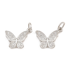 Clear Brass Micro Pave Cubic Zirconia Charms, Butterfly Charms, Long-Lasting Plated, Lead Free & Cadmium Free, Rack Plating, Platinum, Clear, 11.5x14.5x3mm, Hole: 3.5mm