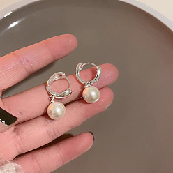 Золотой Серьги-кольца из сплава с пластиковой имитацией жемчуга для женщин, круглые, золотые