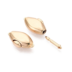 Настоящее золото 18K Застежки латунные коробки, ромб, 1 нитей, 2-луночное, реальный 18 k позолоченный, 22.5~23x11.5~12x6 мм, отверстие : 1~1.2 мм