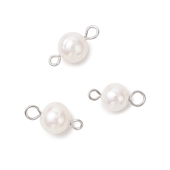 Нержавеющая Сталь Цвет Натуральные пресноводные культивированные жемчужины круглые звенья, с 304 двойными петлями из нержавеющей стали, кремово-белые, цвет нержавеющей стали, 14.5x7.5 мм, отверстия : 1.8 mm и 2 мм