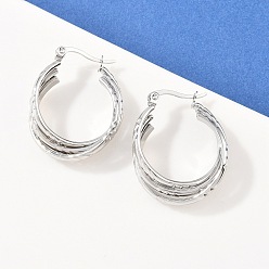 Нержавеющая Сталь Цвет 304 серьги-гвоздики с тройным кольцом из нержавеющей стали, ручная полировка, цвет нержавеющей стали, 29x24x8.5 мм