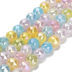 Разноцветный Стеклянные бусины с гальваническим покрытием , круглые, граненые, красочный, 8x7 мм, отверстие : 1.4 мм, около 70 шт / нитка, 19.69'' (50 см)