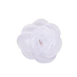 Weiß Handarbeit gewebt Ornament Accessoires, 3d Organza-Chiffonstoff Rose, weiß, 70 mm