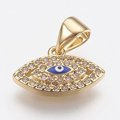 Golden Messing Mikro ebnen Zirkonia Charme, mit Emaille, Auge, golden, 9x14x2.5 mm, Bohrung: 3.5x4.5 mm