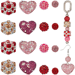 (52) Непрозрачная лаванда Наборы бисера своими руками, включая бусины из полимерной глины со стразами, Бусины со стразами из смолы, сердце, куб и круглый, разноцветные, 10~24x10~19x10~15.5 мм, отверстие : 1.8~4 мм, 24 шт