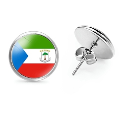 Разноцветный Плоские круглые стеклянные серьги-гвоздики на тему национального флага, серьги из платинового сплава, красочный, 12 мм