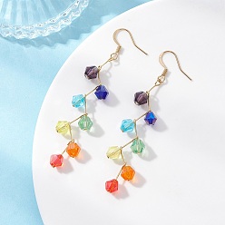 Золотой 304 серьги-подвески из нержавеющей стали с двумя конусами и стеклом, золотые, 68 мм