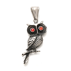 Гиацинт 304 подвески из нержавеющей стали, со стразами, античное серебро, очарование совы, гиацинт, 34x24x3.5 мм, отверстие : 8 мм