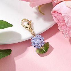 Васильковый Цветочные стеклянные бусины бисерные подвески украшения, с золотым оттенком 304 застежки-карабины из нержавеющей стали, васильковый, 37 мм
