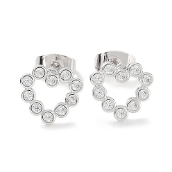 Платина Латунные микро проложить серьги стержня кубического циркония, украшения в форме сердца для женщин, платина, 9x10 мм