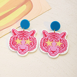 Тигр Акриловые болтаться серьги стержня, золотые, тигр, 59x43 мм