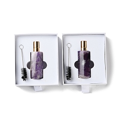 Аметист Флакон для духов из натурального аметиста, с пластиковыми выводами с покрытием и колпачком из алюминиевого сплава, многоразовая бутылка, для косметики, эмульсия эфирного масла, 2.95x2.55x8.15 см