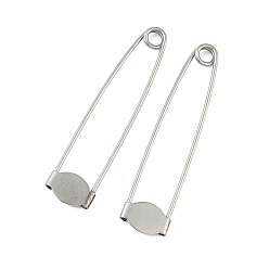 Нержавеющая Сталь Цвет 304 Основание для броши из нержавеющей стали в виде английской булавки, с прокладками, плоско-круглые, цвет нержавеющей стали, 71.5x16x4.5 мм, отверстие : 5 мм, Размер лотка: 16x10 мм
