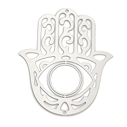 Нержавеющая Сталь Цвет 201 подвески для соединителей из нержавеющей стали, вырезанные лазером, хамса хэнд линкс, гравированные металлические украшения, не тускнеет, цвет нержавеющей стали, 97x83x0.3 мм, отверстие : 2 мм