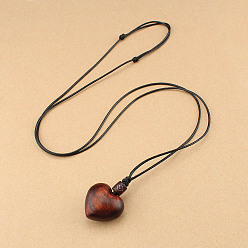 Шоколадный Кулон в виде деревянного сердца, регулируемый черный вощеный шнурок, ожерелье для женщин, цвет шоколада, 19.29~38.58 дюйм (49~98 см)