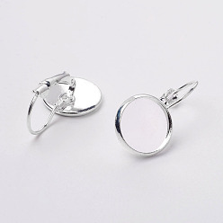 Серебро Латунная фурнитура Leverback для серег, плоско-круглые, без кадмия и без свинца и без никеля, серебряный цвет гальваническим, 13~14x25~27 мм, лоток: 12 мм, контактный: 0.5 мм