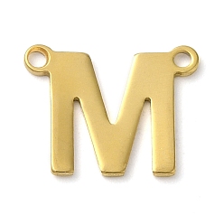 Letter M 304 прелести нержавеющей стали, реальный 18 k позолоченный, буквенное очарование, Буква М, 10x12.5x1 мм, отверстие : 1 мм