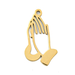 Настоящее золото 18K Ионное покрытие (ip) 201 подвески из нержавеющей стали, заклинание молящихся рук, лазерная резка, реальный 18 k позолоченный, 22x12x1 мм, отверстие : 1.5 мм
