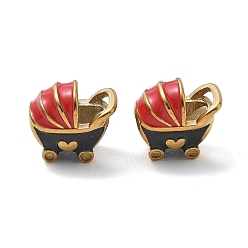 Real 18K Gold Plated 304 Stainless Steel Enamel Pendants, Baby Carriage with Heart Charms, Ion Plating(IP), Real 18K Gold Plated, 12x14x9mm, Hole: 5mm