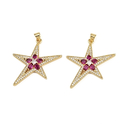 Настоящее золото 18K Латунные микро проложить кубического циркония подвески, звезды прелести, без кадмия и без свинца, стойки покрытие, долговечный, реальный 18 k позолоченный, 34.5x31.5x5.5 мм, отверстие : 4.5x3.5 мм