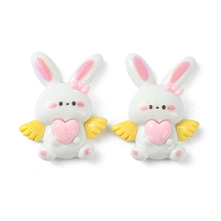 White Opaque Resin Cabochons, Rabbit with Wings, White, 32x25x8mm