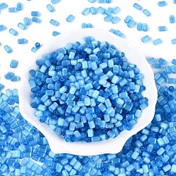 Озёрно--синий Бусины кошачий глаз в стиле волочильного станка, колонка, Плут синий, 6x4 мм, отверстие : 1.4 мм, Около 3000 шт / фунт