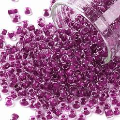 Фиолетовый 8/0 стакан бисер, прозрачные цвета внутри, круглое отверстие, круглые, фиолетовые, 8/0, 3~4x2~3 мм, отверстия: 0.8 мм, около 15000 шт / мешок