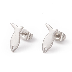 Stainless Steel Color Non-Tarnish 201 Stainless Steel Stud Earring Findings with Hole, 304 Stainless Steel Pins and Ear Nuts, Fish, Stainless Steel Color, 11.5x6.5mm, Hole: 1.2mm, Pin: 0.8mm