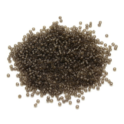 Coffee 12/0 Grade A Round Glass Seed Beads, Transparent Frosted Style, Coffee, 2x1.5mm, Hole: 0.8mm, 30000pcs/bag
