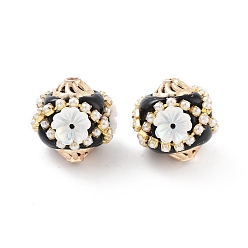 Белый Индонезийские бусины ручной работы, со сплавом, смола и АБС-пластик, бикон с цветком, золотые, белые, 18.5x17.5 мм, отверстие : 1.7 мм