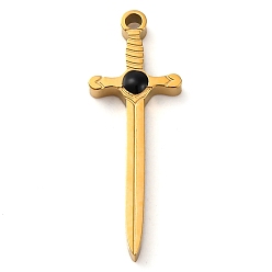 Черный 304 нержавеющей стальной эмали подвески, очарование меча, золотые, ионное покрытие (ip), чёрные, 23.5x8.5x2.5 мм, отверстие : 1.2 мм