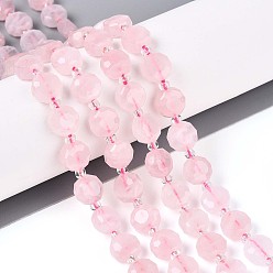 Розовый Кварц Природного розового кварца нитей бисера, плоско-круглые, граненые, с бисером, 8~9x8~9x5~6 мм, отверстие : 1~1.2 мм, около 19~20 шт / нитка, 7.48~7.68'' (19~19.5 см)