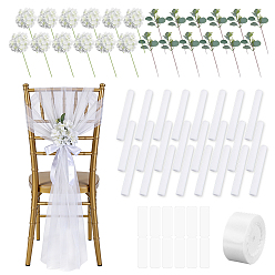 White DIY Party Decoration Kits, including Nylon Mesh Fabric, Single Face Solid Color Satin Ribbon, Plastic Simulation Eucalyptus Leaf, Silk Cloth Artificial Hydrangea Flower, White, 2400x240~260x0.2mm, 24pcs