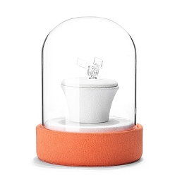 Orange Clear Glass Dome Cover, Decorative Display Case, Cloche Bell Jar Terrarium with Velvet Base, White, 90x80x120mm