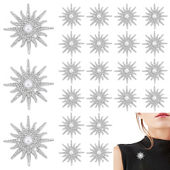 Platinum 24Pcs Plastic with Rhinestone Brooches, Star, with Iron Pins, Platinum, 39.3mm
