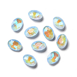 Свет Сапфира Стеклянные кабошоны со стразами в флуоресцентном стиле мокко, назад назад, овальные, света сапфир, 14x10x5 мм