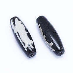 God Pattern Бусины дзи с узором гуанью в тибетском стиле, природных бисера агат, окрашенная и подогревом, рис, 28~30x9.5~10.5 мм, отверстие : 2~2.5 мм