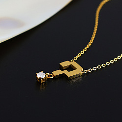 Symbol 304 ожерелья с подвесками из нержавеющей стали с прозрачными кубическими циркониями, реальный 18 k позолоченный, вопросительный символ, 14.96 дюйм (38 см), Кулон : 19x9.5 мм