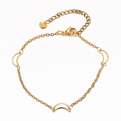 Golden 304 Stainless Steel Cable Chain Anklets, with Moon Links and Lobster Claw Clasps, Golden, 9 inch(22.8cm)