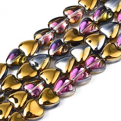 с Золотистым Покрытием Стеклянные бусины с гальваническим покрытием , с половиным покрытием, сердце, с золотым покрытием, 7~8x8x4.5 мм, отверстие : 0.8 мм, около 84~87 шт / нитка, 24.41 дюйм ~ 25.43 дюйм (62~64.6 см)