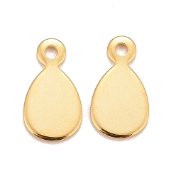 Real 24K Gold Plated 201 Stainless Steel Charms, Teardrop, Real 24k Gold Plated, 13x7x0.8mm, Hole: 1.4mm