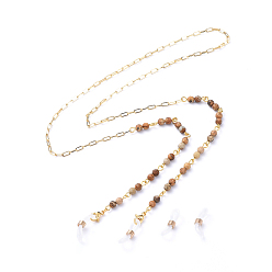 Пейзажный Джаспер Цепочки для очков, шейный ремешок для очков, с естественной картины яшмы, 304 нержавеющая сталь застежка когтя омара, латунные цепочки для скрепок и резиновые концы петель, 28.14 дюйм ~ 28.34 дюйм (71.5~72 см)