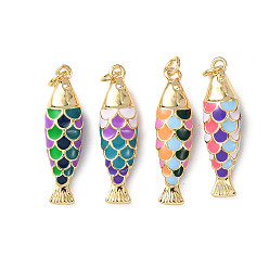 (52) Непрозрачная лаванда Латунь эмаль подвески, рыбы прелести, без кадмия и без свинца, стойки покрытие, долговечный, с целью перехода в кольце, реальный 18 k позолоченный, разноцветные, 28.5x8x6 мм, отверстие : 3 мм