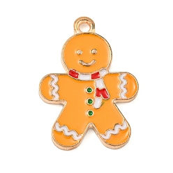 Gingerbread Man Новогодняя тема сплава эмали подвески, золотой свет, Колобок, 24x17x2 мм, отверстие : 1.6 мм