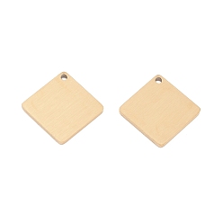 Настоящее золото 24K Ионное покрытие (ip) 304 подвески из нержавеющей стали, пустая бирка с матовой отделкой, лазерная резка, двухсторонний эффект тягового станка, ромб, реальный 24 k позолоченный, 14x14x1 мм, отверстие : 1 мм
