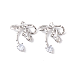 Платинированный Латунные микропаве прозрачные подвески с фианитом, без кадмия, без никеля и без свинца, бантом, Реальная платина, 24.5x20x4 мм, отверстие : 1.6 мм