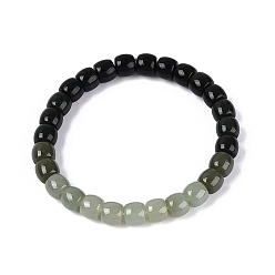 Myanmar Jade Gradient Color Natural Myanmar Jade Barrel Beaded Stretch Bracelets, Inner Diameter: 2.17 inch(5.5cm), Beads: 6.5~7x8mm